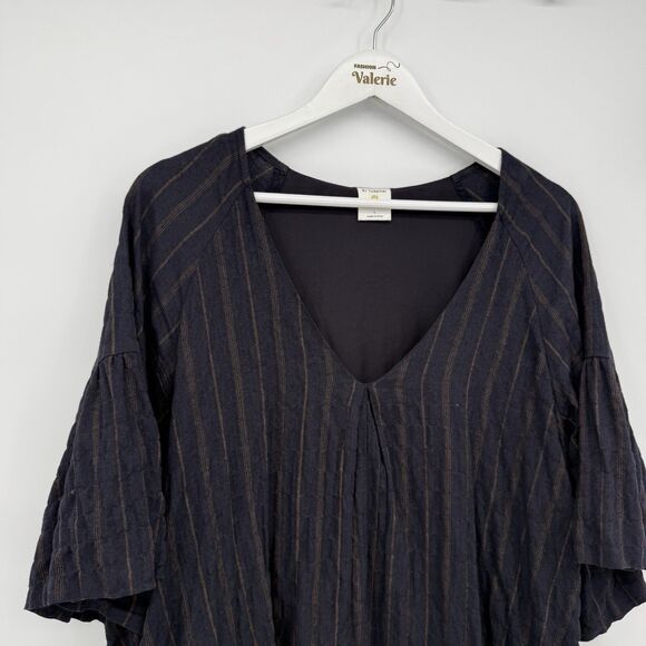 By Together Blue Striped Puff Sleeve Babydoll Mini Dress Size Large Boho Rayon - Picture 2 of 9